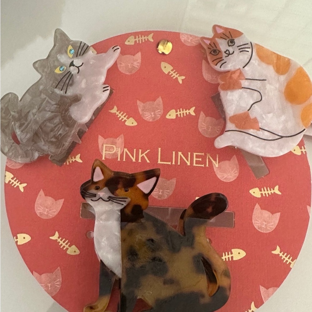 New Pink Linen Cute Cat Hair Clips